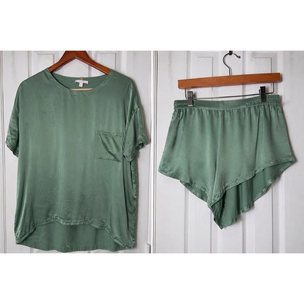 lunya Sage Green Silk Short Sleeve Top & Shorts Pajama Set